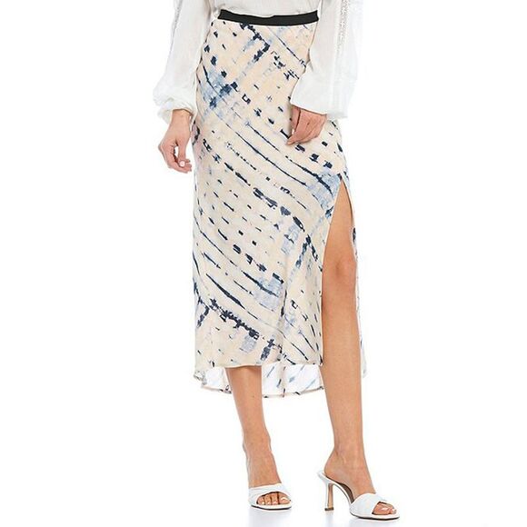 Sanctuary Good Time Pull On Midi Maxi Skirt Ivory And Blue - Picture 2 of 3
